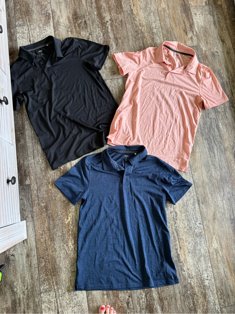 2 for $30 sale: Trio of DSG performance polos - black, blue and orange